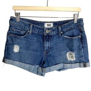 PAIGE Blue Distressed Jean Shorts